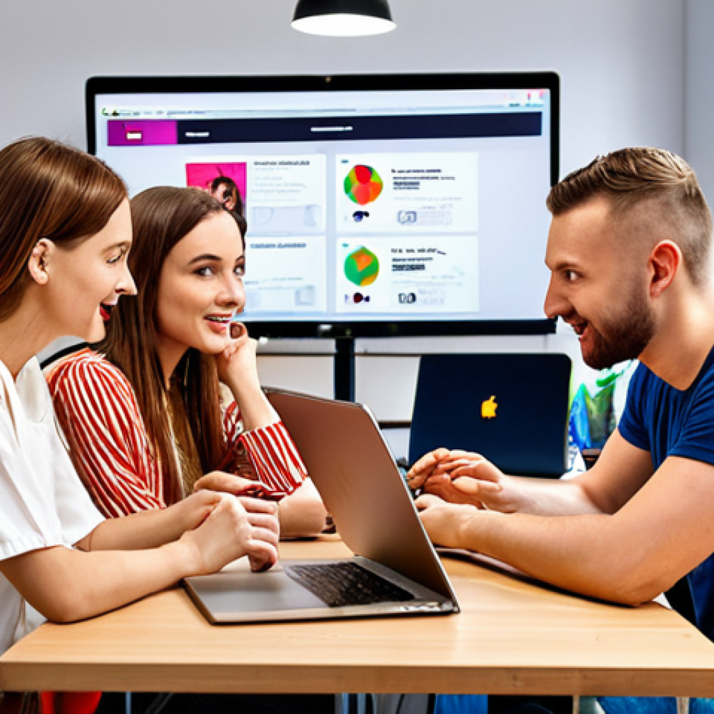 **

A vibrant and modern coworking space. An advertising agency team collaborates with an internal marketing team from a local [Polish brand name] company (e.g., a well-known Polish food brand or clothing brand). The scene shows open communication, with team members discussing campaign strategies and analytics on laptops. Focus on a positive, collaborative atmosphere.

**