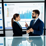 A group of three professional marketing data analysts, fully clothed in modest business suits, gathered around a large transparent holographic display showcasing complex data visualizations and predictive analytics graphs. The modern office environment is clean and brightly lit, with sleek desks and advanced computer screens in the background. They are engaged in a focused discussion, pointing at the data with natural poses, emphasizing innovation and strategic thinking. The image conveys high-tech efficiency and intelligent decision-making. safe for work, appropriate content, fully clothed, professional, perfect anatomy, correct proportions, natural pose, well-formed hands, proper finger count, natural body proportions, professional photography, high quality.