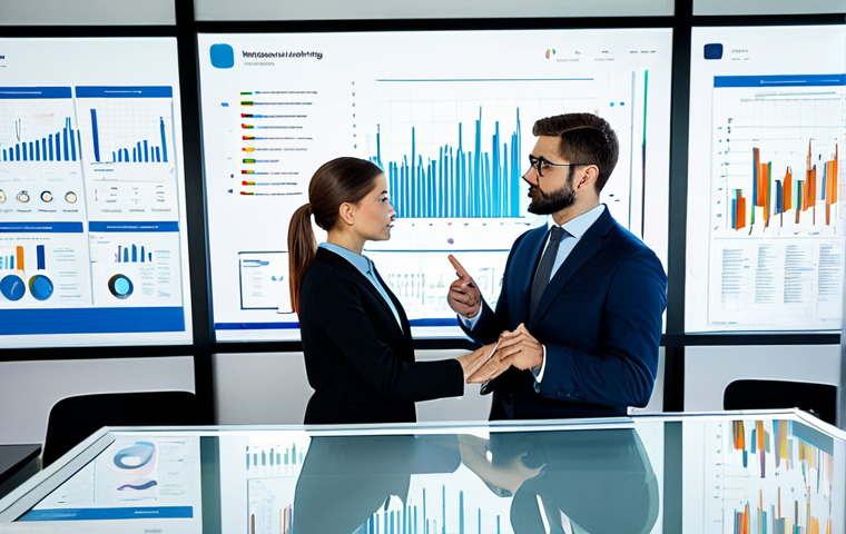 A group of three professional marketing data analysts, fully clothed in modest business suits, gathered around a large transparent holographic display showcasing complex data visualizations and predictive analytics graphs. The modern office environment is clean and brightly lit, with sleek desks and advanced computer screens in the background. They are engaged in a focused discussion, pointing at the data with natural poses, emphasizing innovation and strategic thinking. The image conveys high-tech efficiency and intelligent decision-making. safe for work, appropriate content, fully clothed, professional, perfect anatomy, correct proportions, natural pose, well-formed hands, proper finger count, natural body proportions, professional photography, high quality.