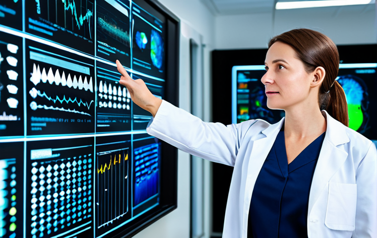 A professional female scientist, fully clothed in a clean, modest lab coat, standing in a brightly lit, modern neuroscience lab. She is looking at a holographic display showing abstract brain activity patterns and data visualizations, representing how the brain processes advertisements and consumer responses. The setting emphasizes scientific research, precision, and cognitive understanding. Perfect anatomy, correct proportions, natural pose, well-formed hands, proper finger count, natural body proportions. Safe for work, appropriate content, professional, high quality, detailed, realistic.