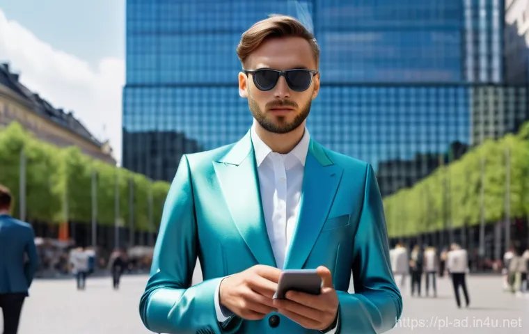 광고홍보사와 광고 시장의 미래 전망 - **Prompt:** A young, fashionably dressed Polish professional, approximately 30 years old, stands in ...
