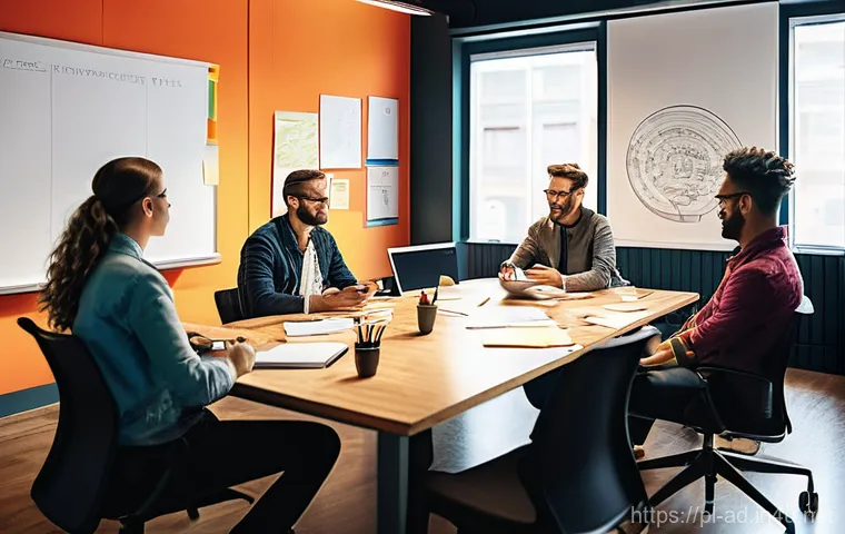 광고홍보사와 광고 크리에이티브 상 - **Prompt 1: Creative Agency Brainstorm Session**
"A vibrant and dynamic scene inside a modern ad...