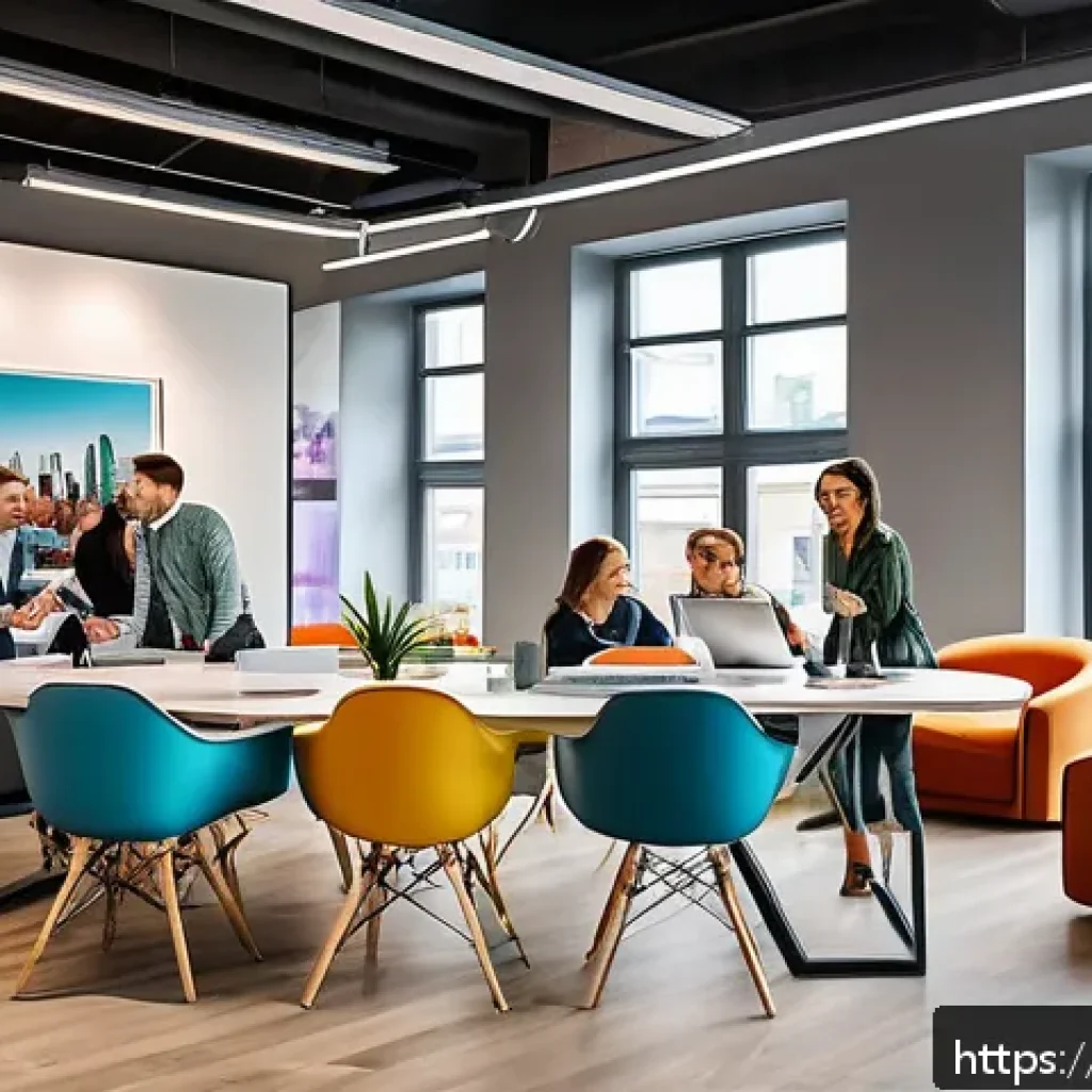 광고홍보사와 이벤트 마케팅 - A modern marketing team in a bright, stylish Warsaw office, collaborating on a brand consistency pro...