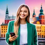 Home 22 광고홍보사와 소비자 행동 연구 - A vibrant social media marketing scene in Poland, featuring a young Polish female influencer in casu...