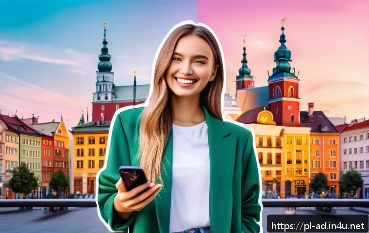 광고홍보사와 소비자 행동 연구 - A vibrant social media marketing scene in Poland, featuring a young Polish female influencer in casu...